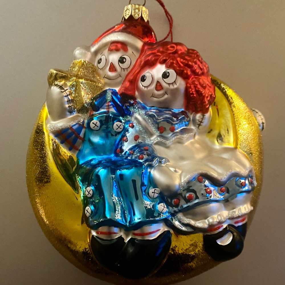 Raggedy Anne & Andy Christmas Tree Glass Ornament-Kurt Adler Polonaise Collectn